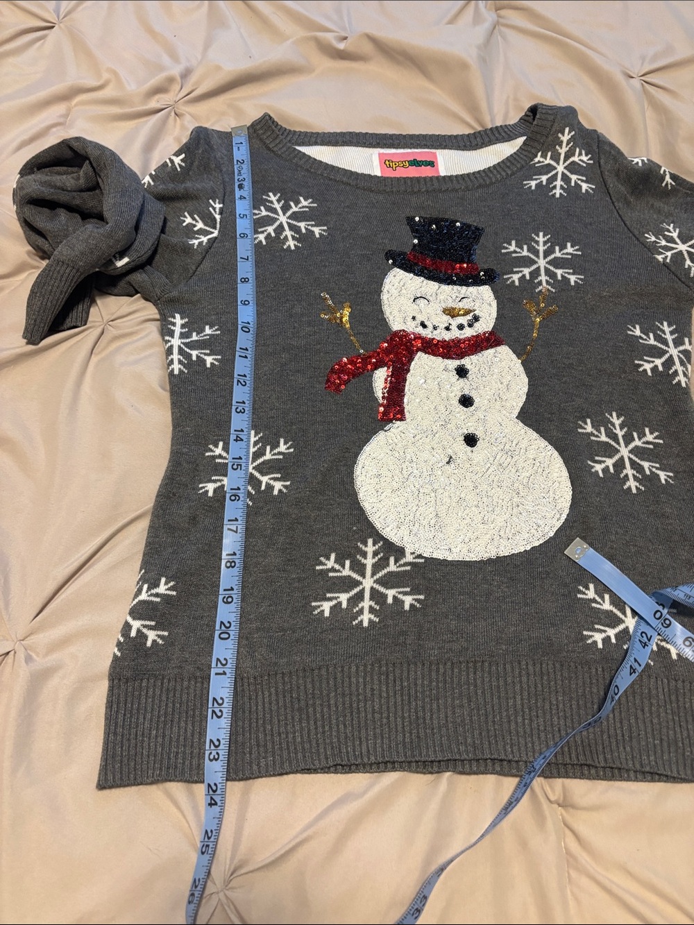 Tipsy Elves Gray Snowman Sequin Crewneck Sweater - Picture 4 of 7